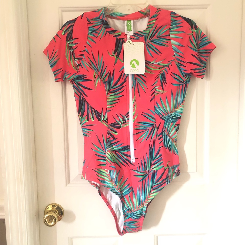 Next By Athena Women's Tropicana Zip One Piece Swimsuit Bathing Suit Large NWT